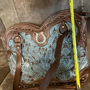 American West Brown and Blue Tote with Western Flair